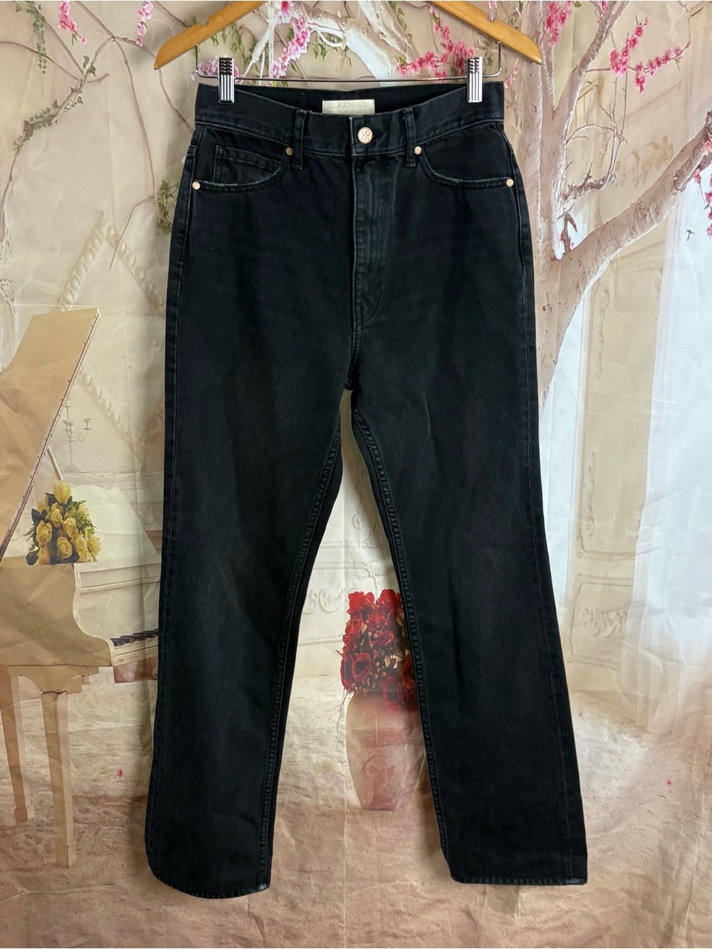 Ulla Johnson Black High-Rise Straight Jeans - Picture 3 of 11
